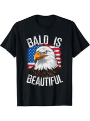 Bald Is Beautiful Independence Day Bald Eagle 4th of July T-Shirt 180G 100% Cotton Printed Round Neck Short-Sleeve T-Shirt, Gifts for Men Dad Husband Grandpa, S-XXXL, Black