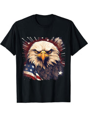 Sea Eagle US Flag Patriotic 4th Of July With Bald Eagle T-Shirt 180G 100% Cotton Printed Round Neck Short-Sleeve T-Shirt, Gifts for Men Dad Husband Grandpa, S-XXXL, Black
