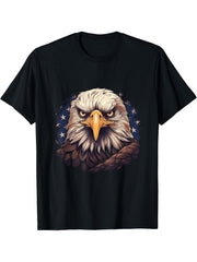 Sea Eagle US Flag Patriotic 4th Of July With Bald Eagle T-Shirt 180G 100% Cotton Printed Round Neck Short-Sleeve T-Shirt, Gifts for Men Dad Husband Grandpa, S-XXXL, Black