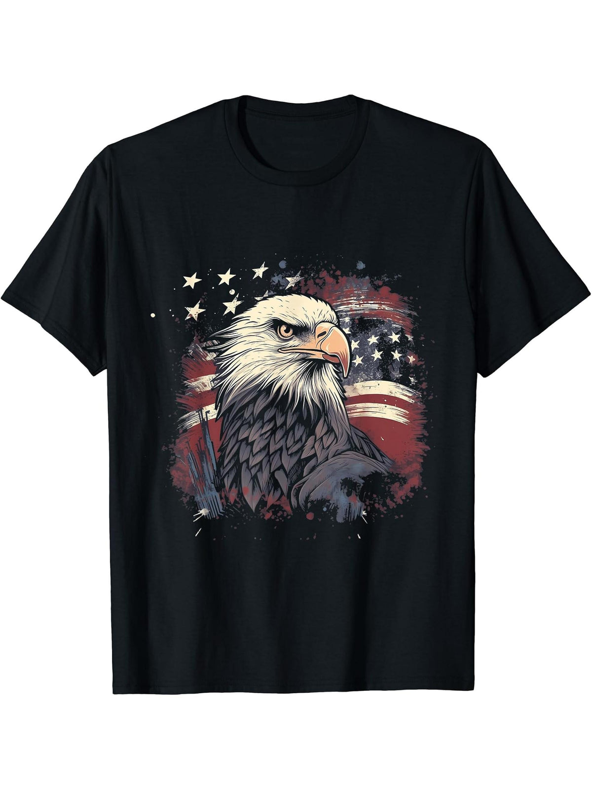 Sea Eagle US Flag Patriotic 4th Of July With Bald Eagle T-Shirt 180G 100% Cotton Printed Round Neck Short-Sleeve T-Shirt, Gifts for Men Dad Husband Grandpa, S-XXXL, Black