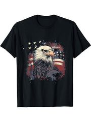 Sea Eagle US Flag Patriotic 4th Of July With Bald Eagle T-Shirt 180G 100% Cotton Printed Round Neck Short-Sleeve T-Shirt, Gifts for Men Dad Husband Grandpa, S-XXXL, Black