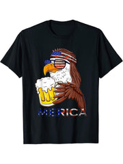 American Bald Eagle Mullet Graffiti 4th Of July Patriotic T-Shirt 180G 100% Cotton Printed Round Neck Short-Sleeve T-Shirt, Gifts for Men Dad Husband Grandpa, S-XXXL, Black