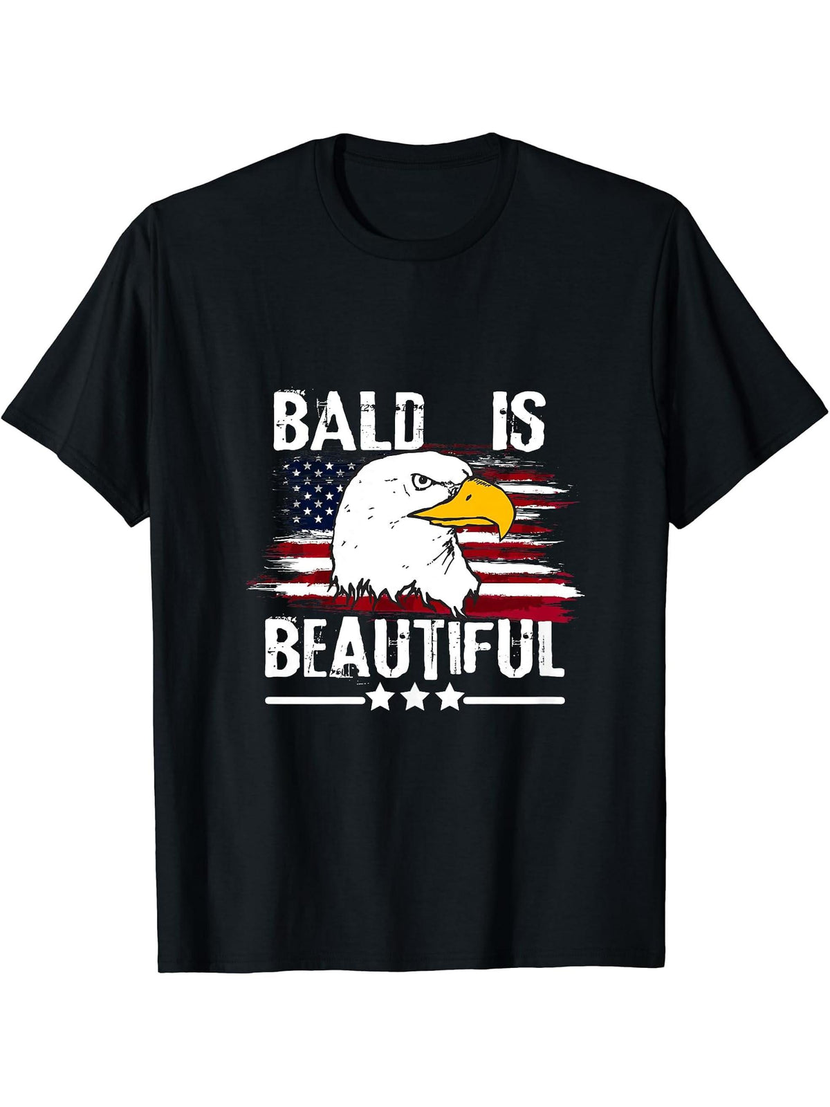 Bald Is Beautiful 4th of July Independence Day Bald Eagle T-Shirt 180G 100% Cotton Printed Round Neck Short-Sleeve T-Shirt, Gifts for Men Dad Husband Grandpa, S-XXXL, Black