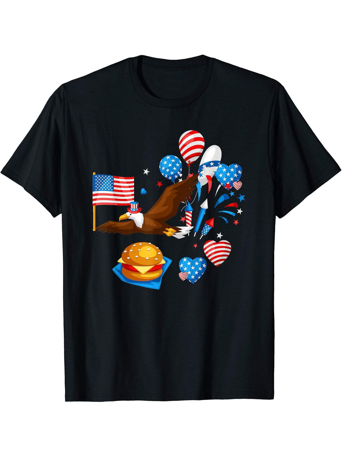 bald eagle uncle sam T-Shirt 180G 100% Cotton Printed Round Neck Short-Sleeve T-Shirt, Gifts for Men Dad Husband Grandpa, S-XXXL, Black