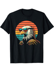 Vintage Eagle with Sunglasses - Retro American Bald Eagle T-Shirt 180G 100% Cotton Printed Round Neck Short-Sleeve T-Shirt, Gifts for Men Dad Husband Grandpa, S-XXXL, Black