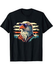 Vintage Eagle with Sunglasses - Retro American Bald Eagle T-Shirt 180G 100% Cotton Printed Round Neck Short-Sleeve T-Shirt, Gifts for Men Dad Husband Grandpa, S-XXXL, Black