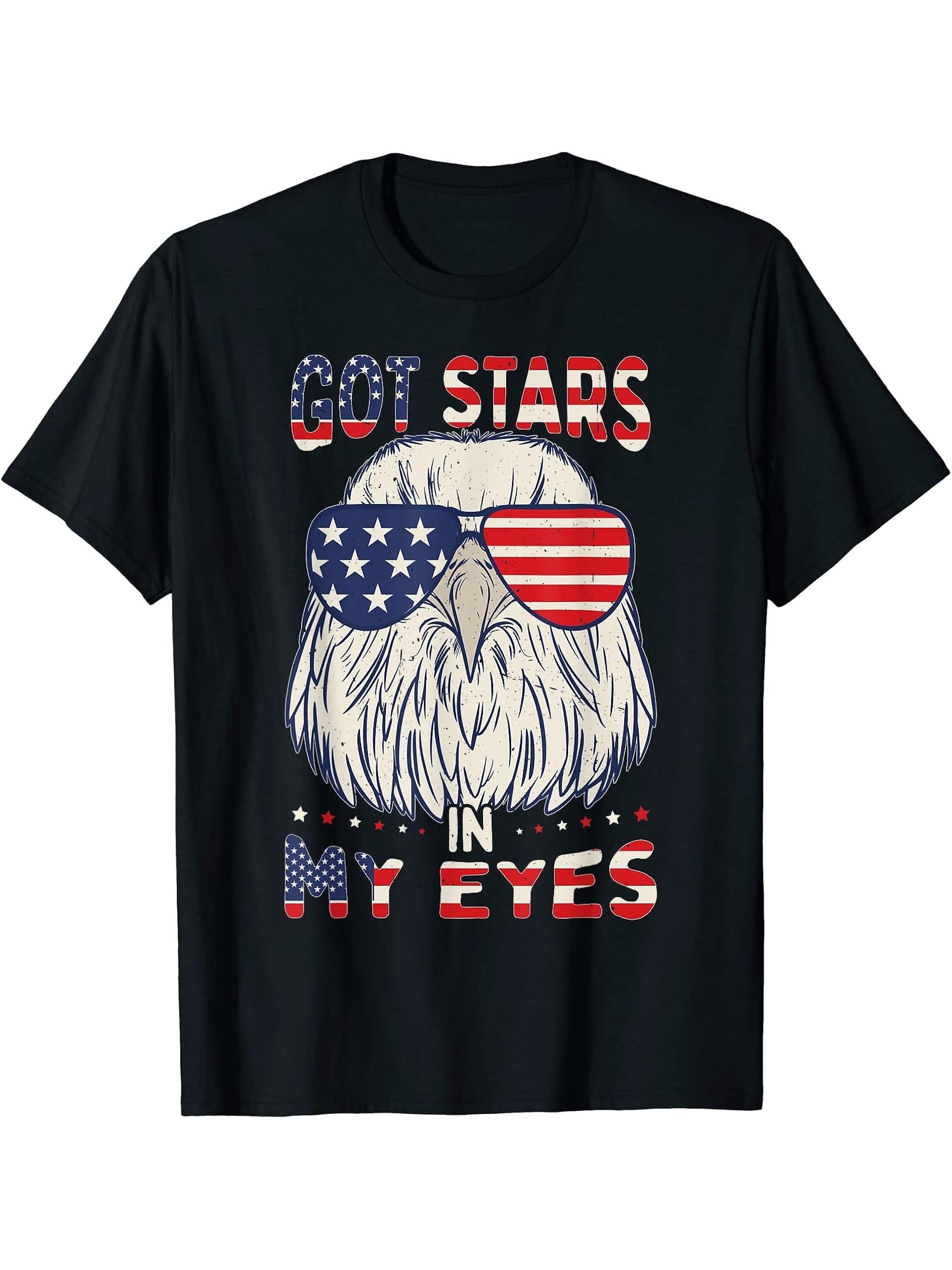 Bald Eagle Independence Day 4th July T-Shirt 180G 100% Cotton Printed Round Neck Short-Sleeve T-Shirt, Gifts for Men Dad Husband Grandpa, S-XXXL, Black
