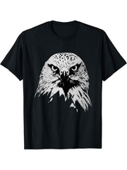 Fierce Eagle Head Design Patriotic American Bald Eagle Art T-Shirt 180G 100% Cotton Printed Round Neck Short-Sleeve T-Shirt, Gifts for Men Dad Husband Grandpa, S-XXXL, Black