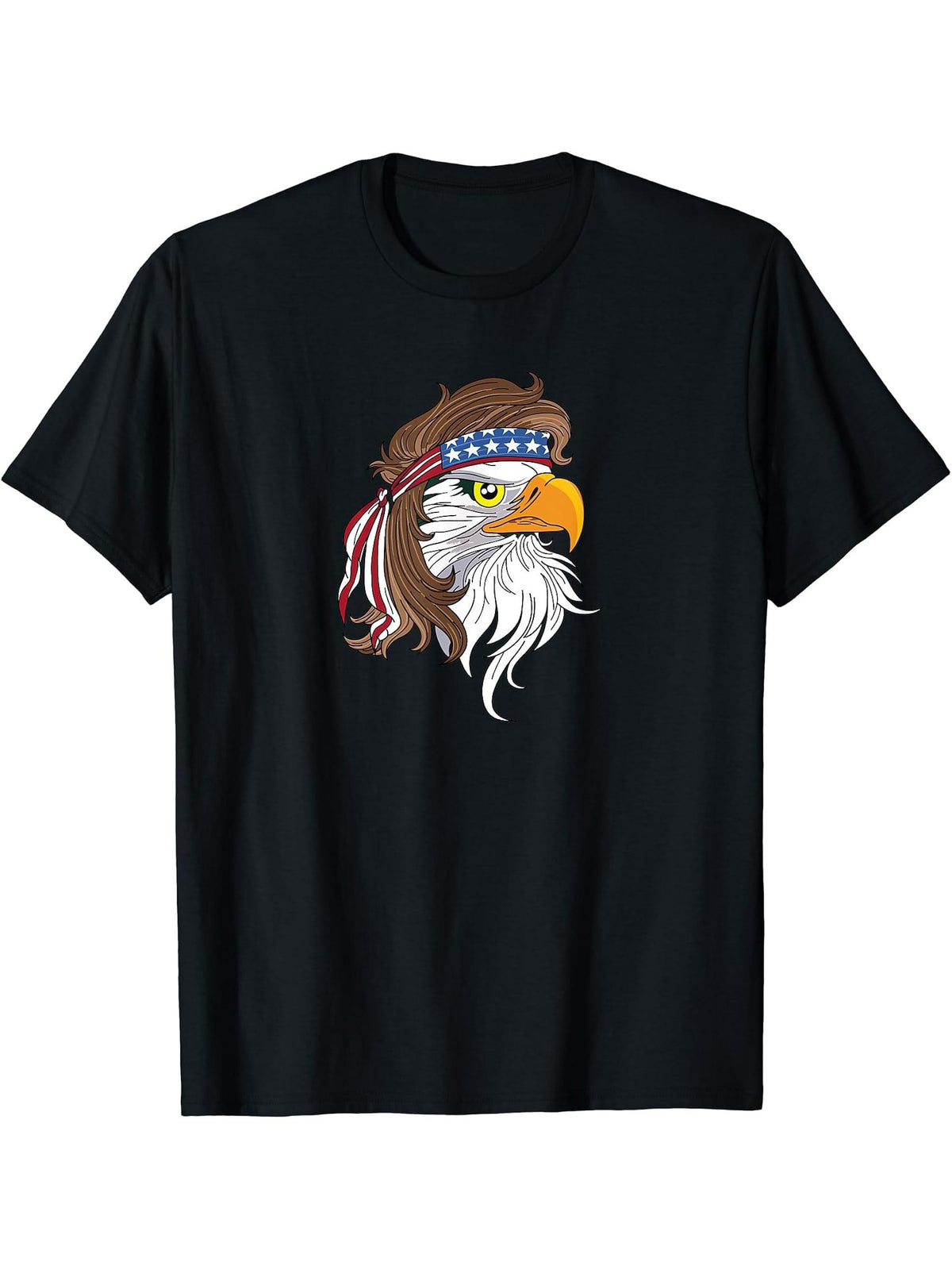 USA Bald Eagle Mullet T Shirt 180G 100% Cotton Printed Round Neck Short-Sleeve T-Shirt, Gifts for Men Dad Husband Grandpa, S-XXXL, Black