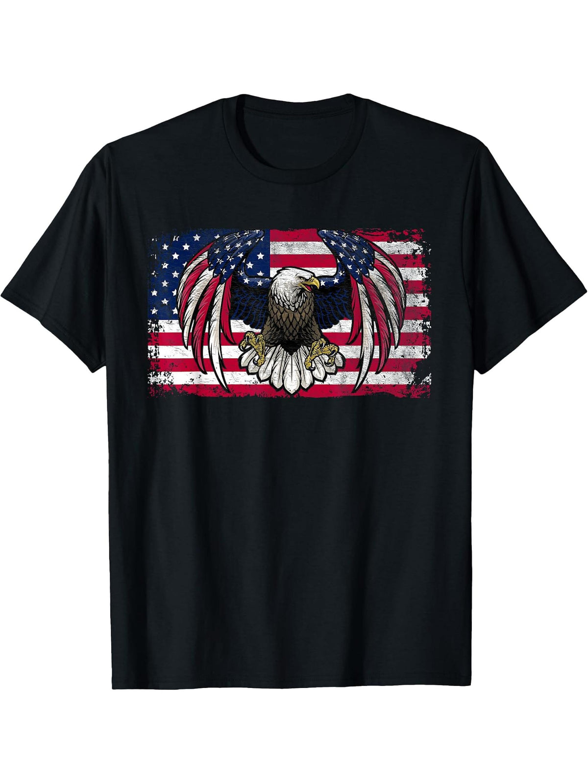 Bald Eagle 4th of July Patriotic American Flag Country T-Shirt 180G 100% Cotton Printed Round Neck Short-Sleeve T-Shirt, Gifts for Men Dad Husband Grandpa, S-XXXL, Black