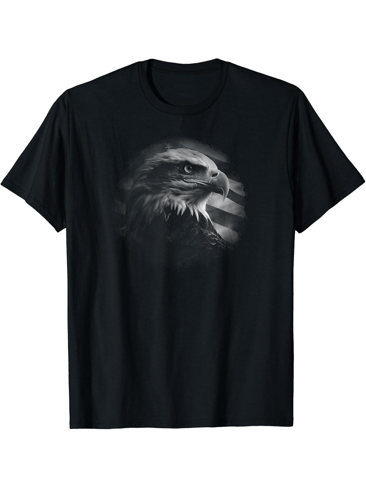 Bald Eagle American Flag Patriotic Freedom Liberty T-Shirt 180G 100% Cotton Printed Round Neck Short-Sleeve T-Shirt, Gifts for Men Dad Husband Grandpa, S-XXXL, Black