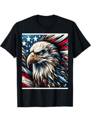 Bald Eagle Stars Stripes Background T-Shirt 180G 100% Cotton Printed Round Neck Short-Sleeve T-Shirt, Gifts for Men Dad Husband Grandpa, S-XXXL, Black