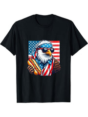 Funny Hotdog American Flag 4th Of July Patriotic Bald-Eagle T-Shirt 180G 100% Cotton Printed Round Neck Short-Sleeve T-Shirt, Gifts for Men Dad Husband Grandpa, S-XXXL, Black