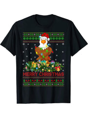 Funny Xmas Lighting Tree Santa Ugly Bald Eagle Christmas T-Shirt 180G 100% Cotton Printed Round Neck Short-Sleeve T-Shirt, Gifts for Men Dad Husband Grandpa, S-XXXL, Black