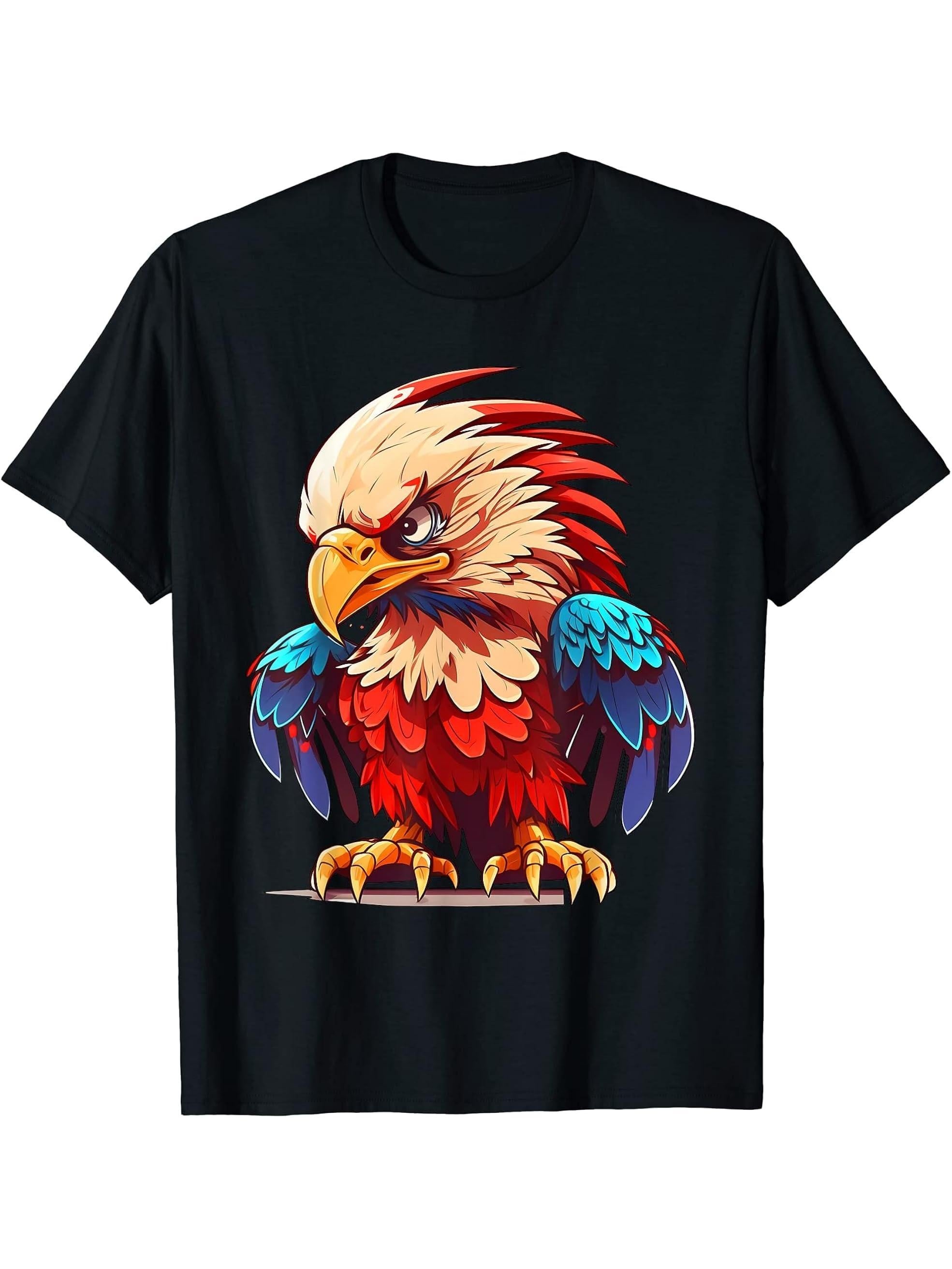 American Bald Eagle Patriotic 4th of July T-Shirt 180G 100% Cotton Printed Round Neck Short-Sleeve T-Shirt, Gifts for Men Dad Husband Grandpa, S-XXXL, Black