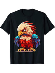 American Bald Eagle Patriotic 4th of July T-Shirt 180G 100% Cotton Printed Round Neck Short-Sleeve T-Shirt, Gifts for Men Dad Husband Grandpa, S-XXXL, Black