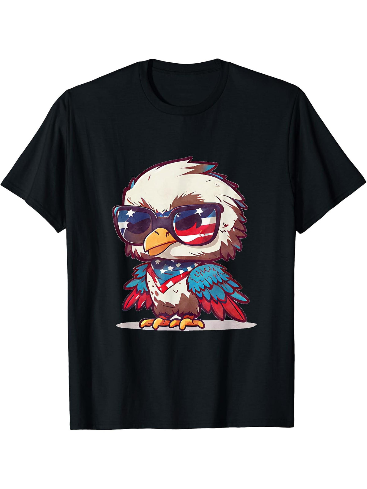 Retro Patriotic USA Bald Eagle 4th of July T-Shirt 180G 100% Cotton Printed Round Neck Short-Sleeve T-Shirt, Gifts for Men Dad Husband Grandpa, S-XXXL, Black