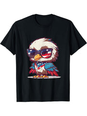 Retro Patriotic USA Bald Eagle 4th of July T-Shirt 180G 100% Cotton Printed Round Neck Short-Sleeve T-Shirt, Gifts for Men Dad Husband Grandpa, S-XXXL, Black