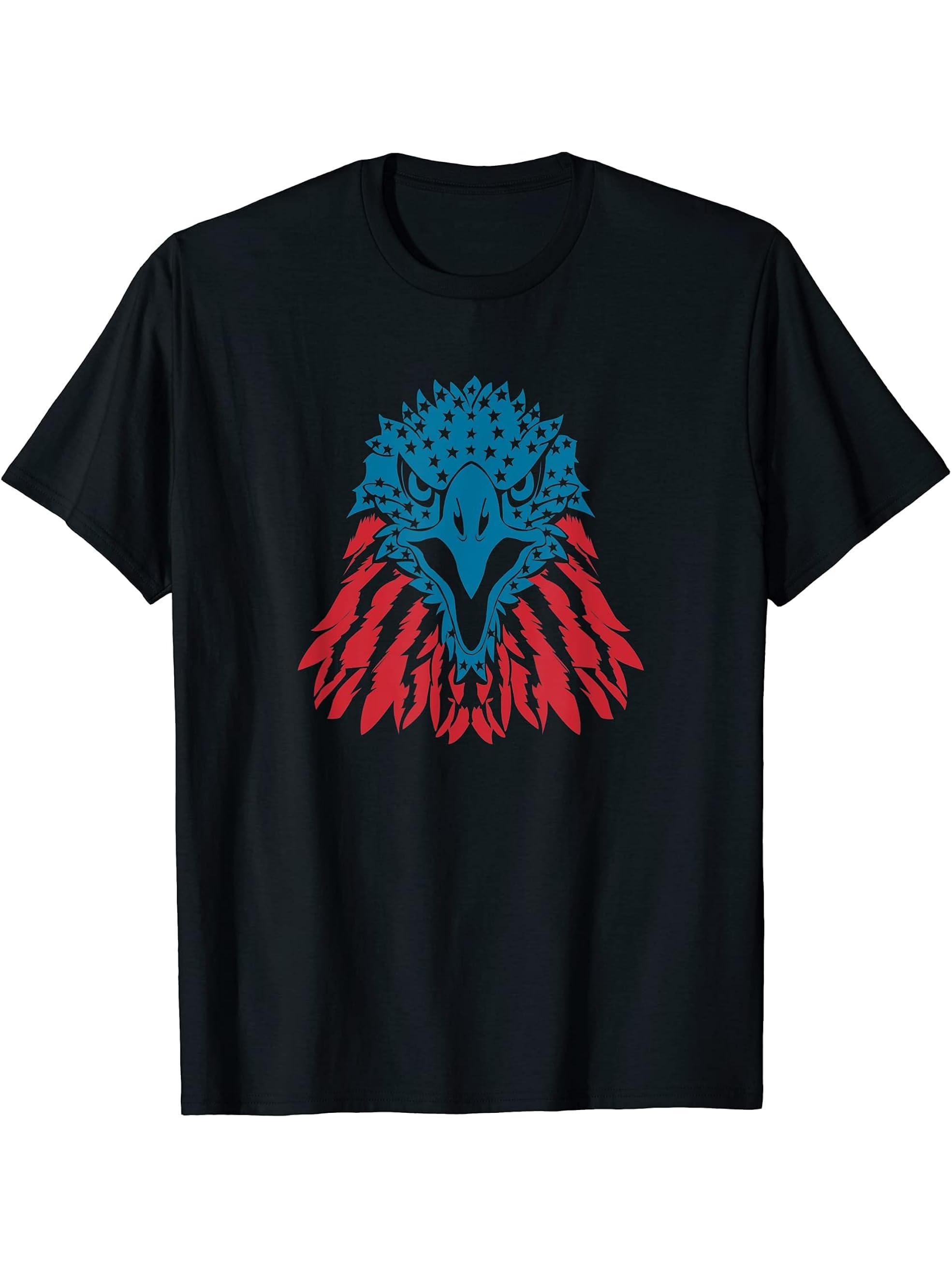 July 4th - Bald Eagle Merica USA patriotic T-Shirt 180G 100% Cotton Printed Round Neck Short-Sleeve T-Shirt, Gifts for Men Dad Husband Grandpa, S-XXXL, Black