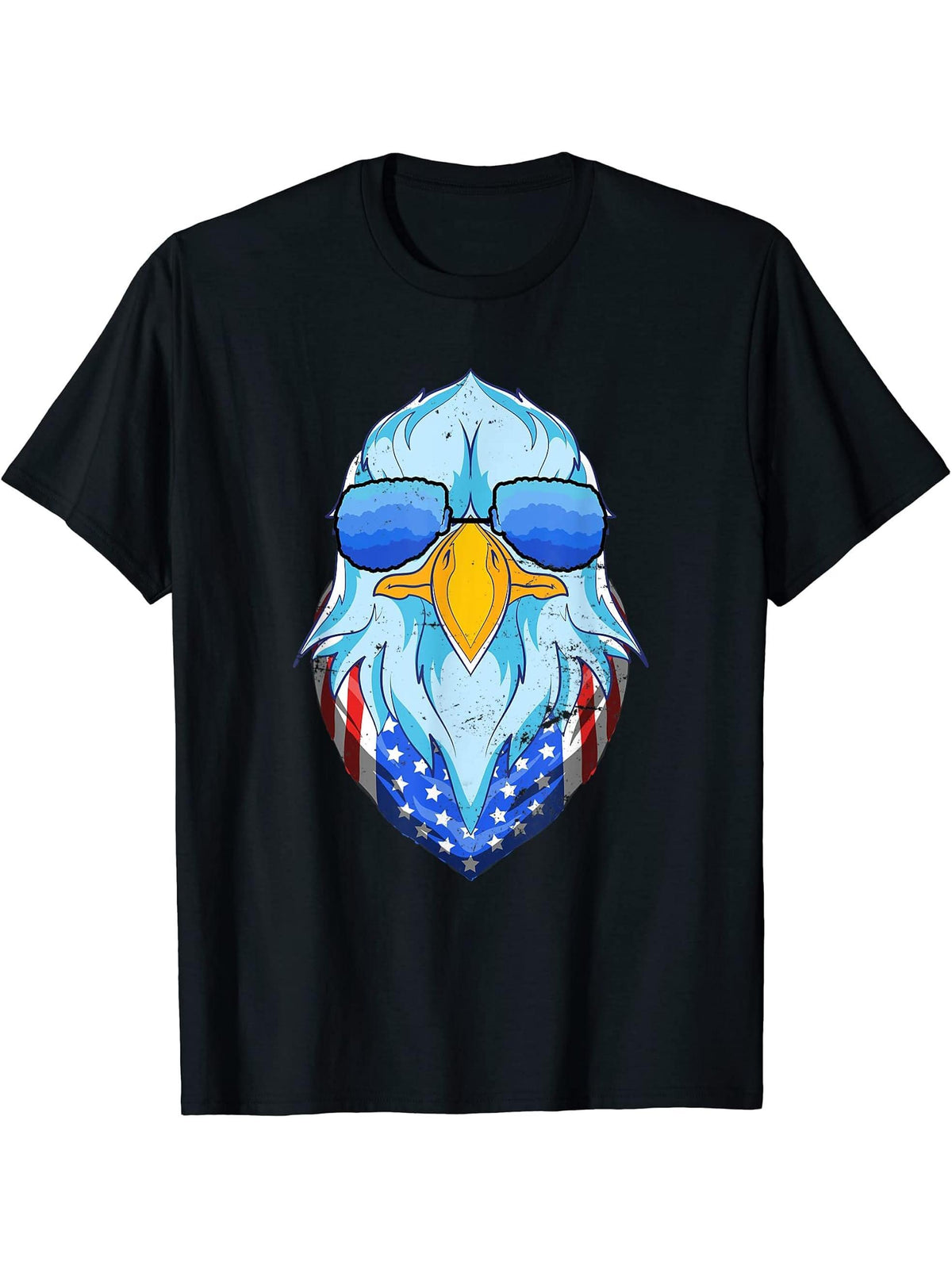 Patriotic US Flag 4th Of July Cool Sunglasses Bald Eagle T-Shirt 180G 100% Cotton Printed Round Neck Short-Sleeve T-Shirt, Gifts for Men Dad Husband Grandpa, S-XXXL, Black