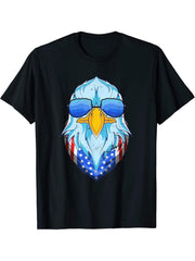 Patriotic US Flag 4th Of July Cool Sunglasses Bald Eagle T-Shirt 180G 100% Cotton Printed Round Neck Short-Sleeve T-Shirt, Gifts for Men Dad Husband Grandpa, S-XXXL, Black