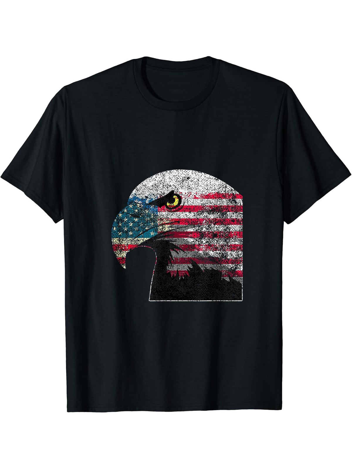 Bald Eagle American Flag T-Shirt 180G 100% Cotton Printed Round Neck Short-Sleeve T-Shirt, Gifts for Men Dad Husband Grandpa, S-XXXL, Black