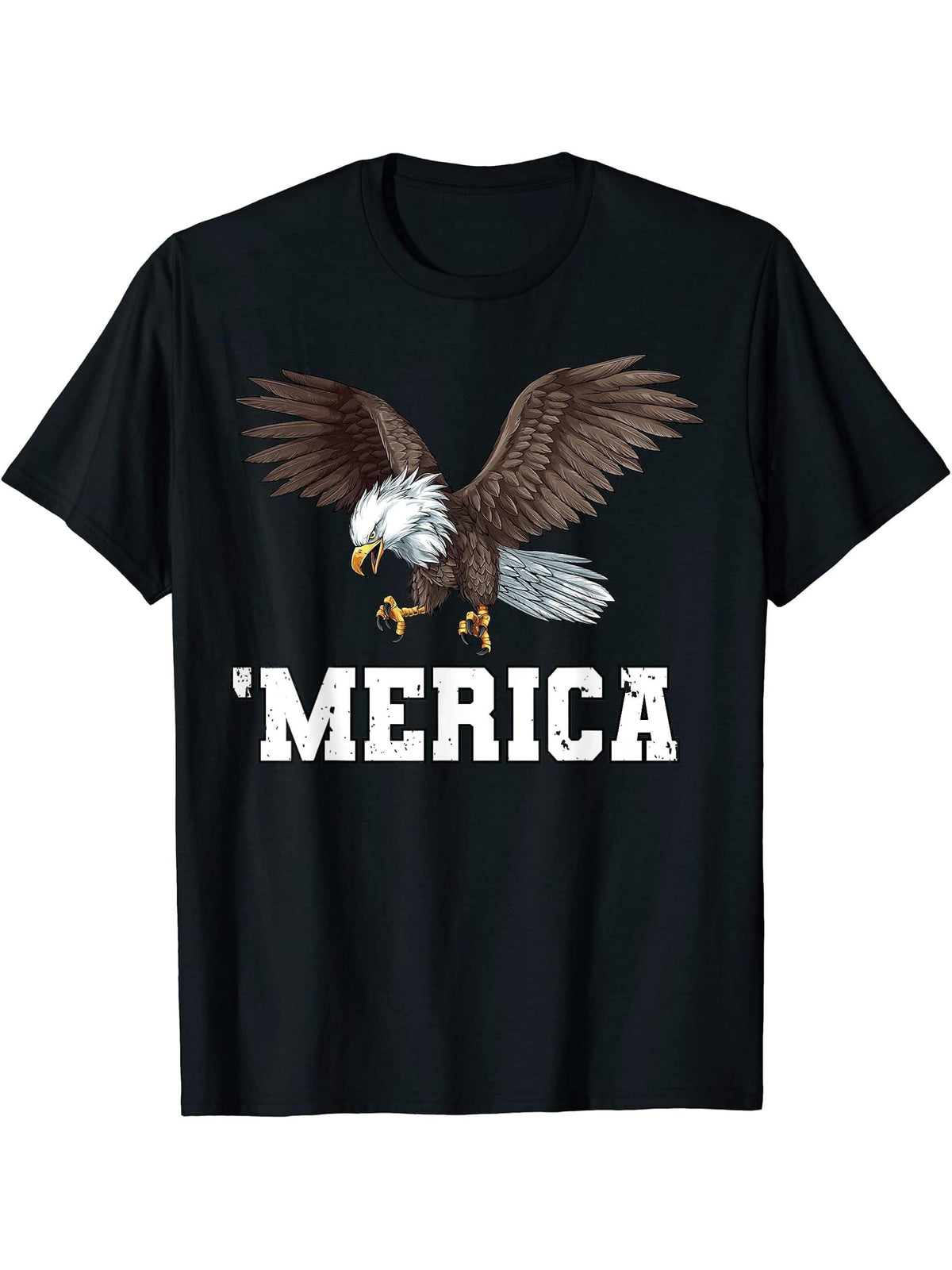 Bald Eagle Shirt Men Women USA Flag Merica 4th of July T-Shirt 180G 100% Cotton Printed Round Neck Short-Sleeve T-Shirt, Gifts for Men Dad Husband Grandpa, S-XXXL, Black