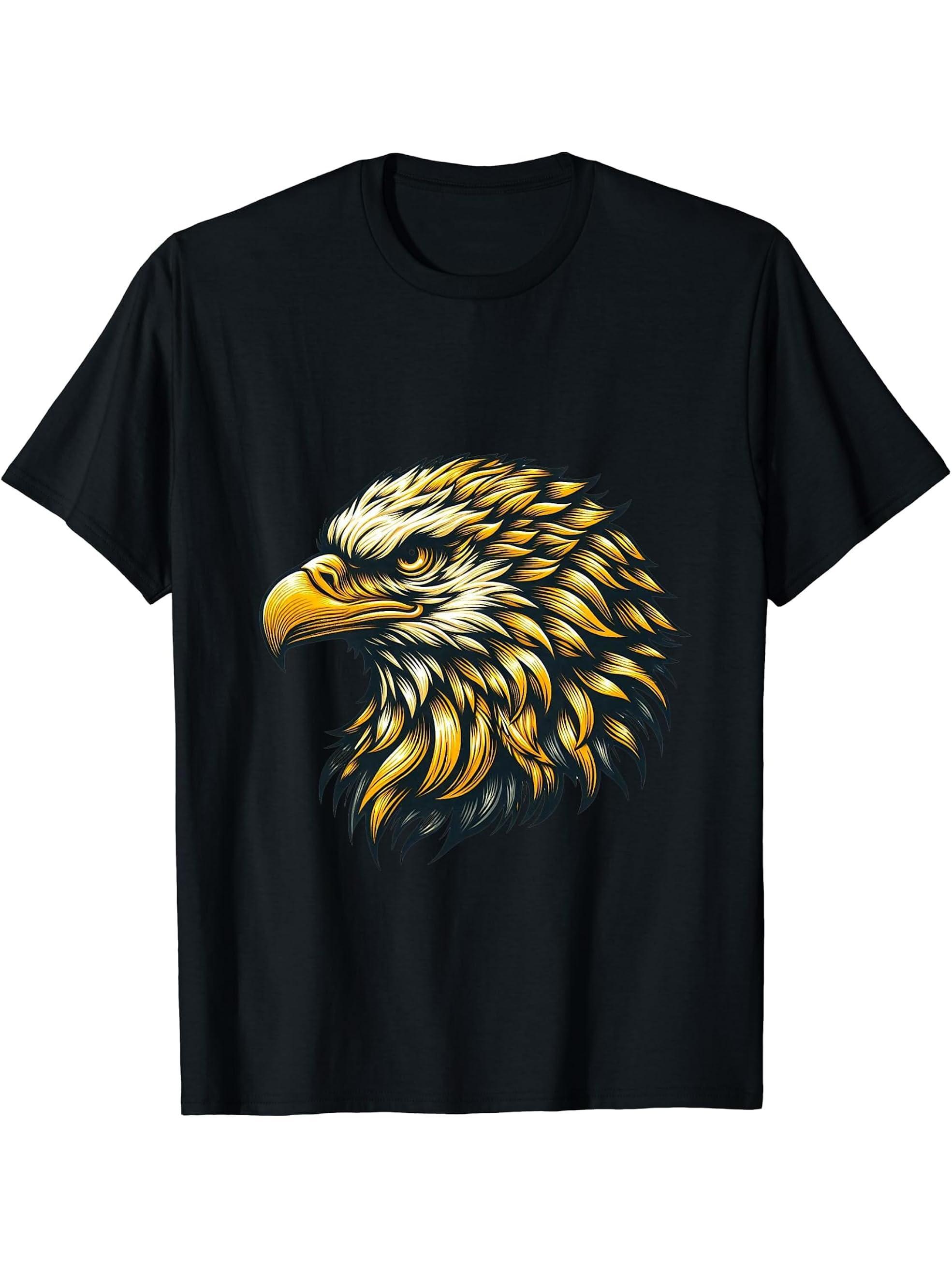 Vintage American Bald Eagle Head Patriotic Design T-Shirt 180G 100% Cotton Printed Round Neck Short-Sleeve T-Shirt, Gifts for Men Dad Husband Grandpa, S-XXXL, Black