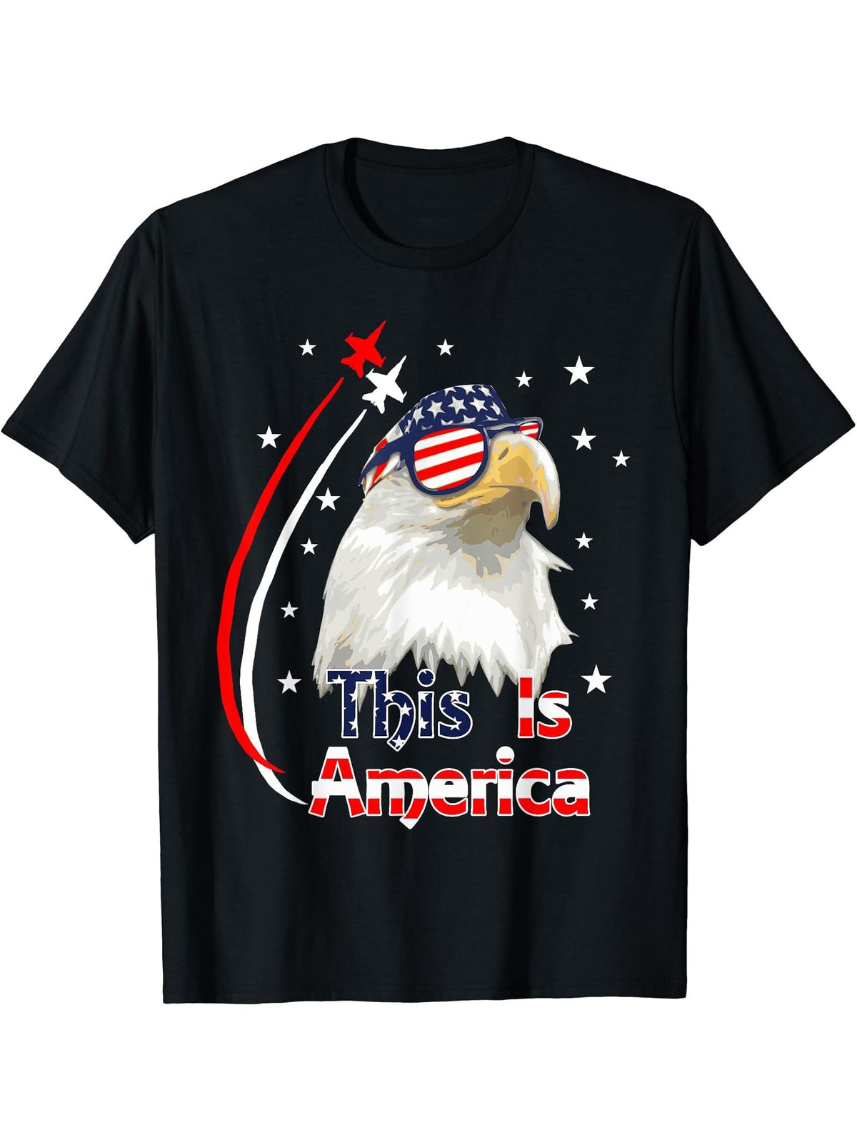 American Bald Eagle This Is America T-Shirt 180G 100% Cotton Printed Round Neck Short-Sleeve T-Shirt, Gifts for Men Dad Husband Grandpa, S-XXXL, Black