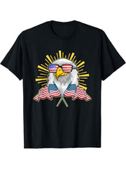 Patriotic American Bald Eagle US Flag Freedom Liberty Eagle T-Shirt 180G 100% Cotton Printed Round Neck Short-Sleeve T-Shirt, Gifts for Men Dad Husband Grandpa, S-XXXL, Black