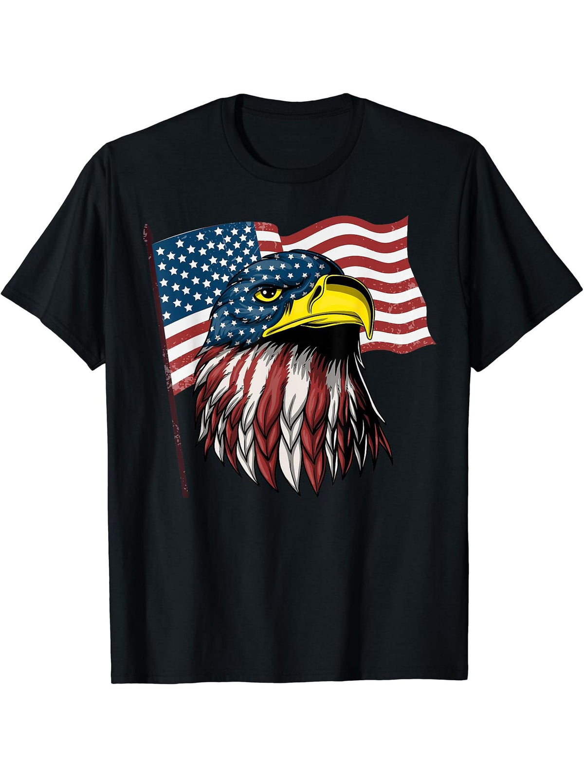 Patriotic Bald Eagle Mullet USA American Flag 4th of July T-Shirt 180G 100% Cotton Printed Round Neck Short-Sleeve T-Shirt, Gifts for Men Dad Husband Grandpa, S-XXXL, Black