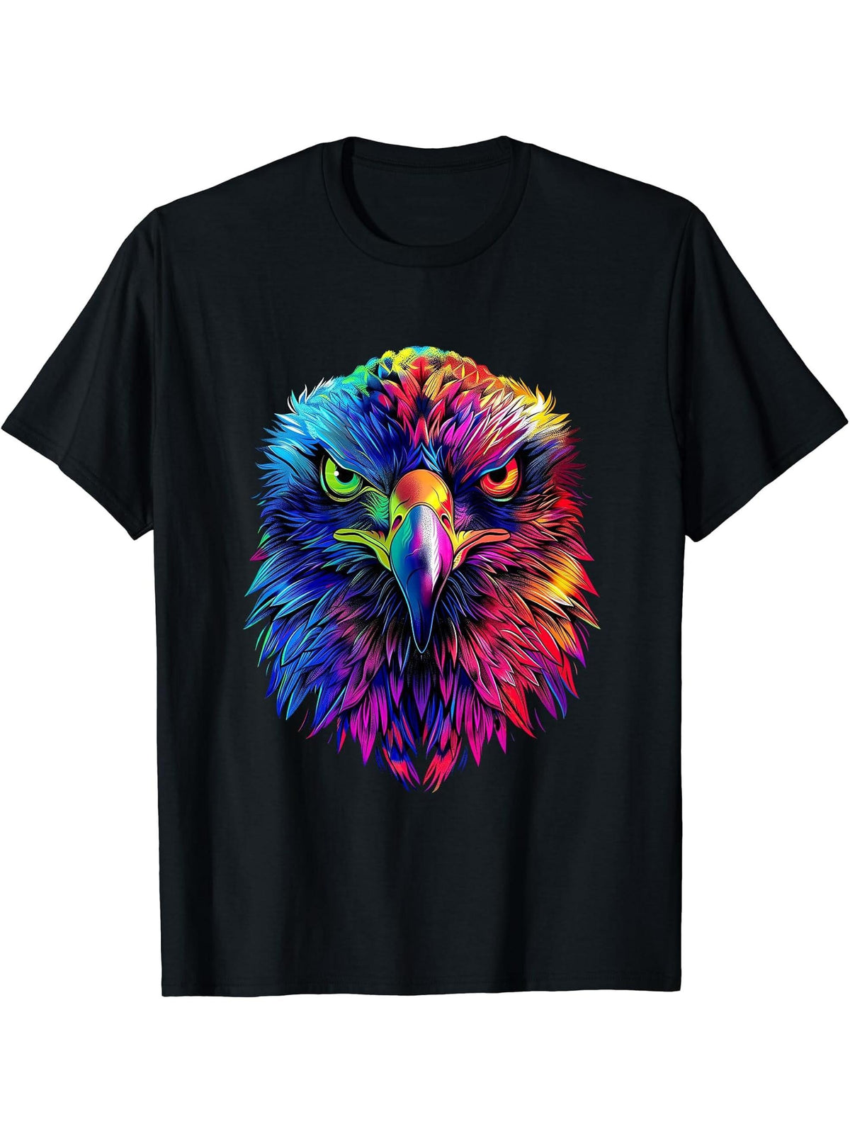 Eagle Pop Art Rainbow Colors Falconer Hunter Bald Eagle T-Shirt 180G 100% Cotton Printed Round Neck Short-Sleeve T-Shirt, Gifts for Men Dad Husband Grandpa, S-XXXL, Black