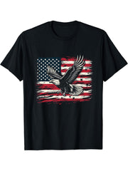 Bald Eagle USA Flag American 4th of July T-Shirt 180G 100% Cotton Printed Round Neck Short-Sleeve T-Shirt, Gifts for Men Dad Husband Grandpa, S-XXXL, Black