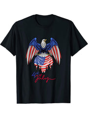 Bald Eagle with American Flag - Patriotic USA 4th of July T-Shirt 180G 100% Cotton Printed Round Neck Short-Sleeve T-Shirt, Gifts for Men Dad Husband Grandpa, S-XXXL, Black