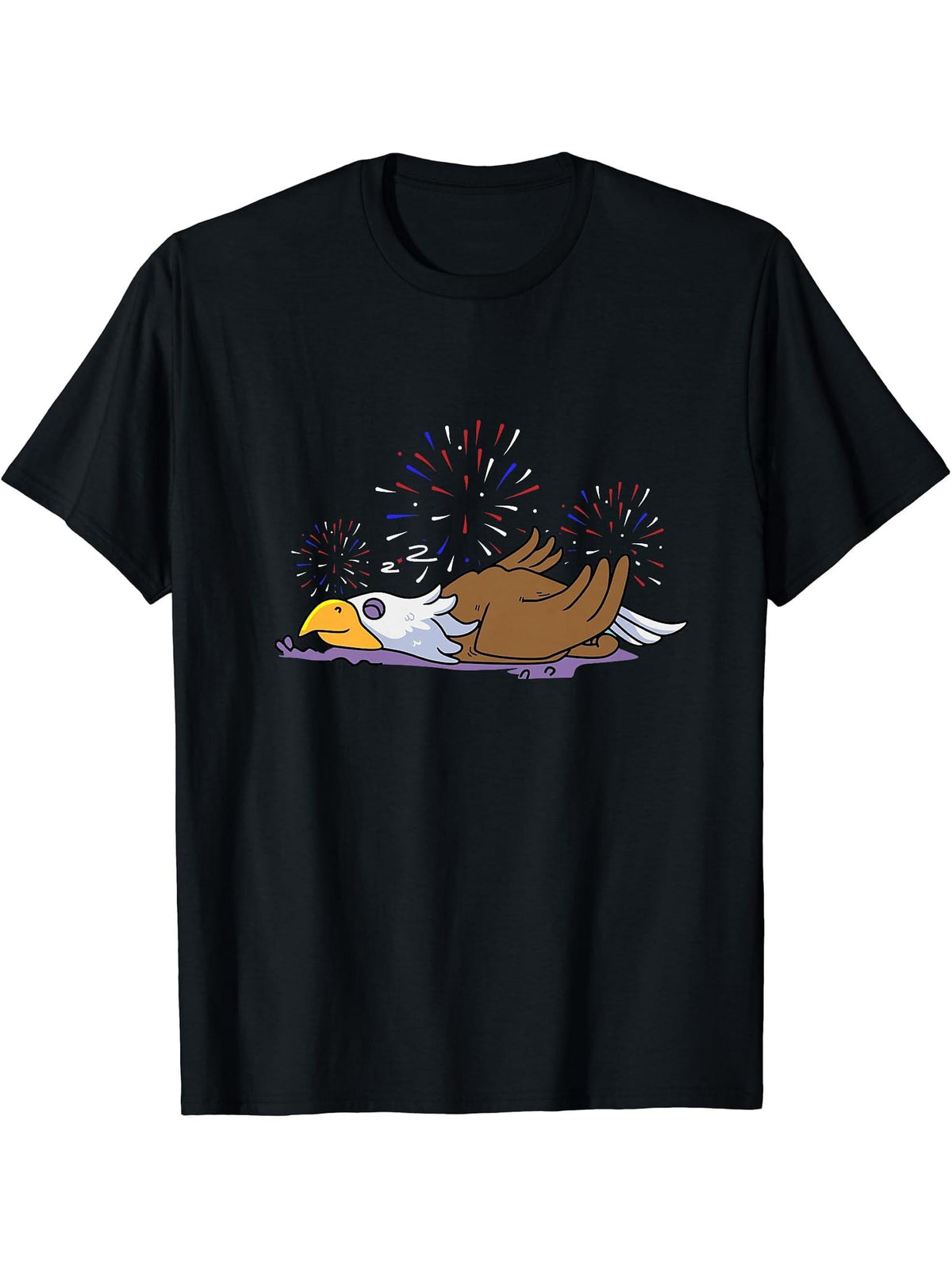 Bald Eagle 4th of July Funny Fireworks Patriotic Bird Lover T-Shirt 180G 100% Cotton Printed Round Neck Short-Sleeve T-Shirt, Gifts for Men Dad Husband Grandpa, S-XXXL, Black