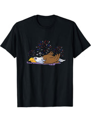 Bald Eagle 4th of July Funny Fireworks Patriotic Bird Lover T-Shirt 180G 100% Cotton Printed Round Neck Short-Sleeve T-Shirt, Gifts for Men Dad Husband Grandpa, S-XXXL, Black