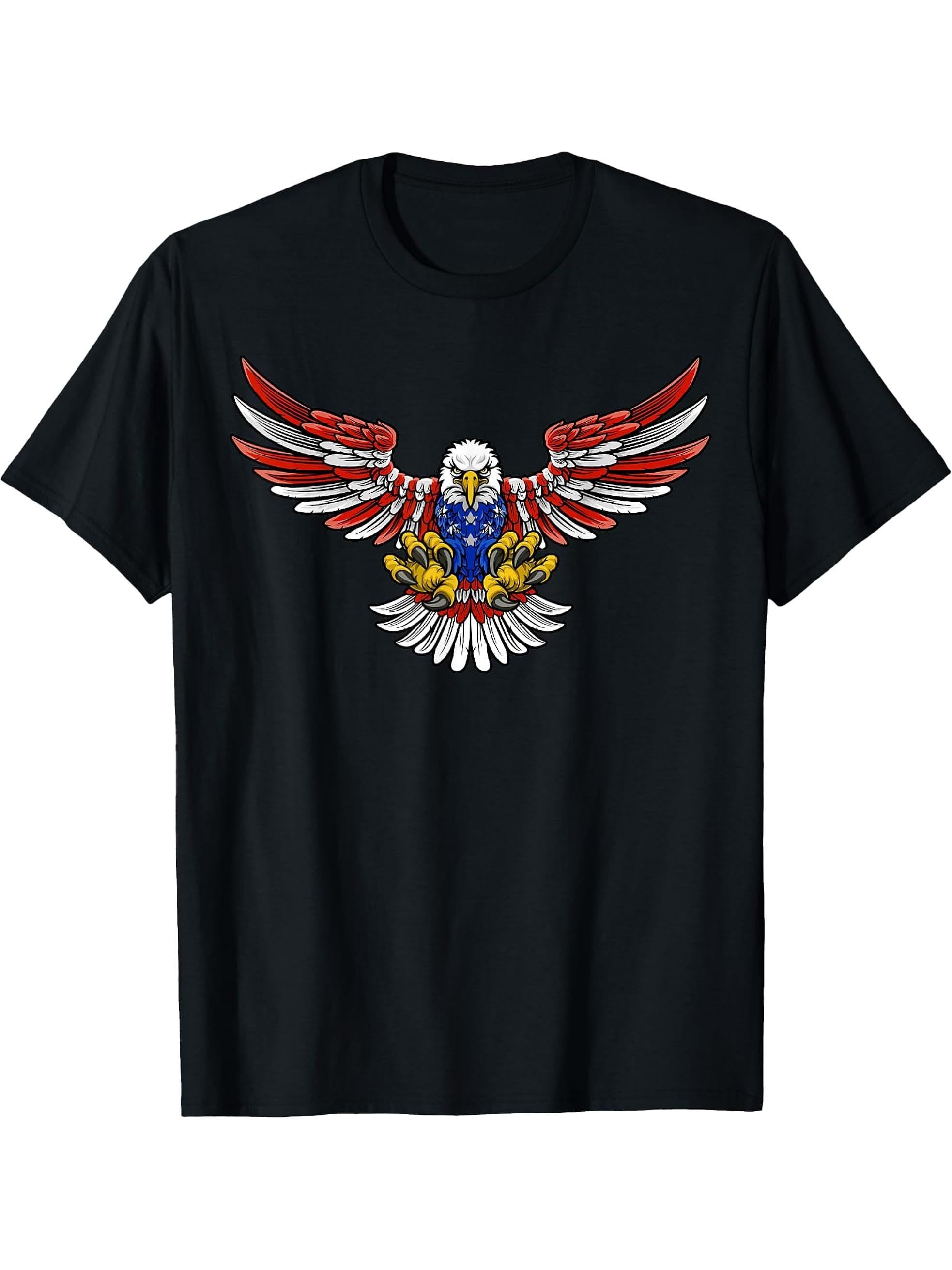 American Bald Eagle USA US United States Flag Eagle T-Shirt 180G 100% Cotton Printed Round Neck Short-Sleeve T-Shirt, Gifts for Men Dad Husband Grandpa, S-XXXL, Black