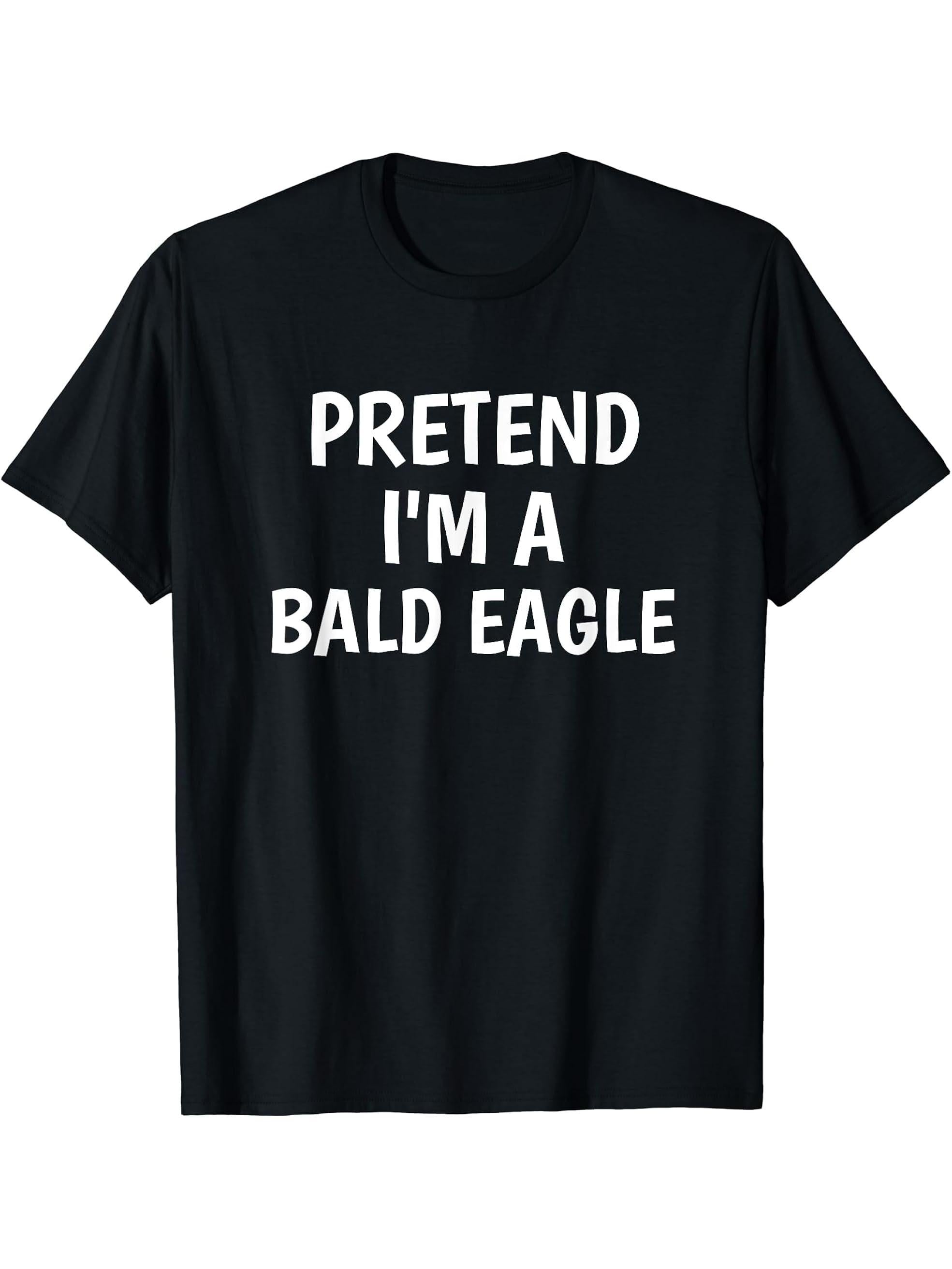 Lazy Halloween Costume Tshirt Pretend Im A Bald Eagle Shirt 180G 100% Cotton Printed Round Neck Short-Sleeve T-Shirt, Gifts for Men Dad Husband Grandpa, S-XXXL, Black