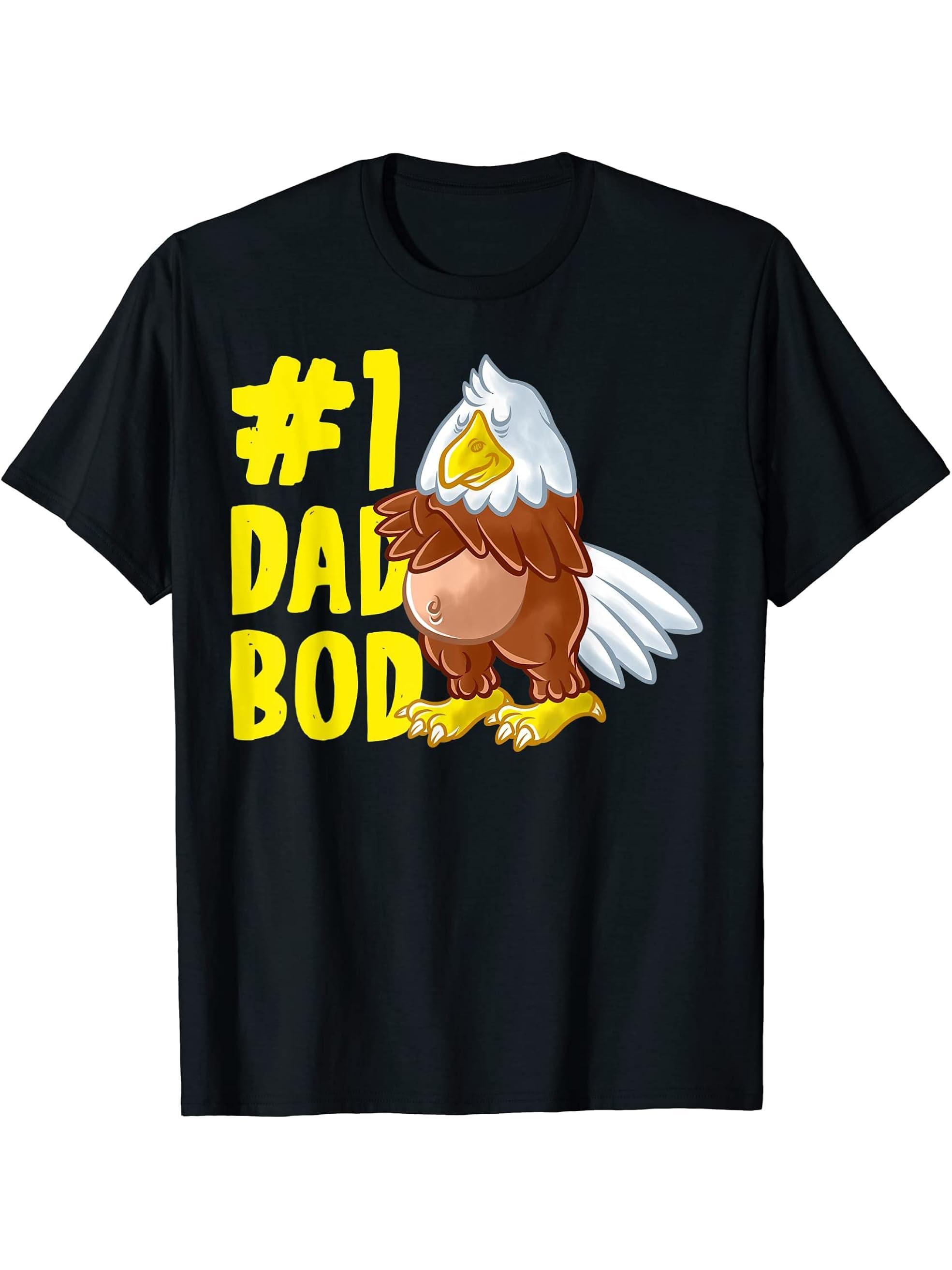 American Bald Eagle Dad Best Dad Bod Daddy Father's Day T-Shirt 180G 100% Cotton Printed Round Neck Short-Sleeve T-Shirt, Gifts for Men Dad Husband Grandpa, S-XXXL, Black