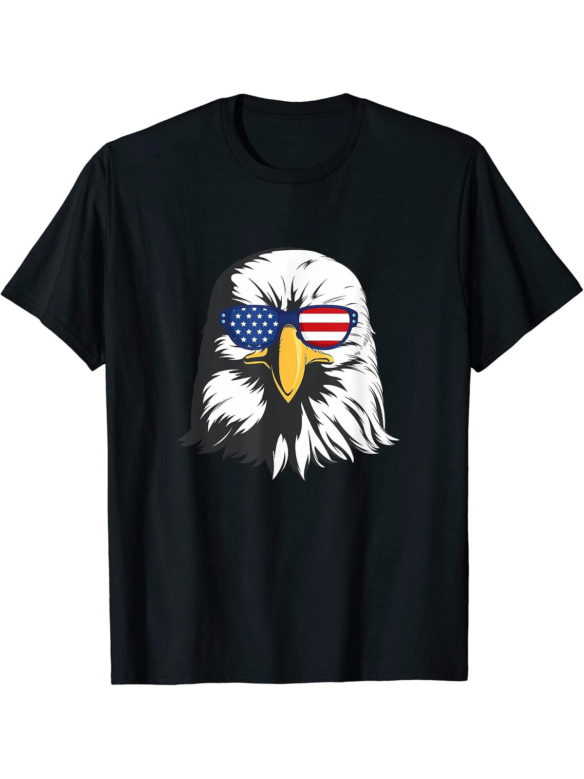 Bald Eagle Sunglasses - Patriotic America USA 4th of July T-Shirt 180G 100% Cotton Printed Round Neck Short-Sleeve T-Shirt, Gifts for Men Dad Husband Grandpa, S-XXXL, Black