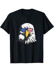 Bald Eagle Sunglasses - Patriotic America USA 4th of July T-Shirt 180G 100% Cotton Printed Round Neck Short-Sleeve T-Shirt, Gifts for Men Dad Husband Grandpa, S-XXXL, Black