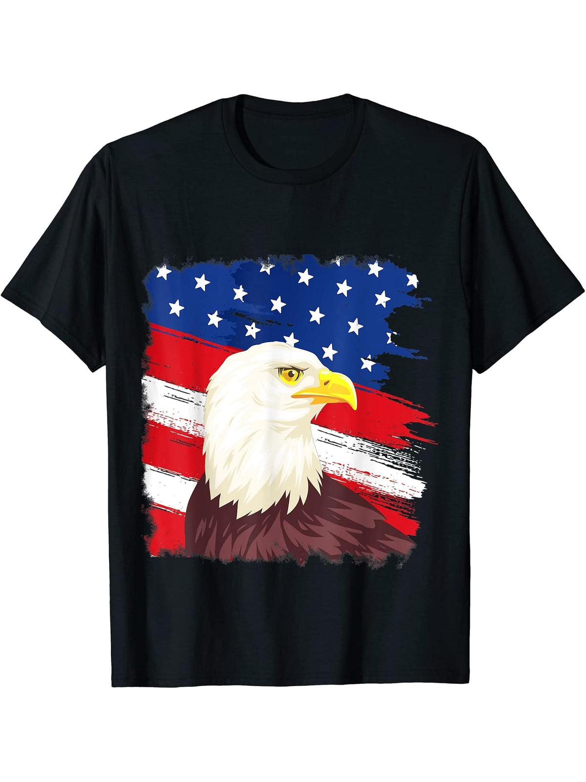 Distressed Patriotic U.S. Flag With Bald Eagle For Men Women T-Shirt 180G 100% Cotton Printed Round Neck Short-Sleeve T-Shirt, Gifts for Men Dad Husband Grandpa, S-XXXL, Black