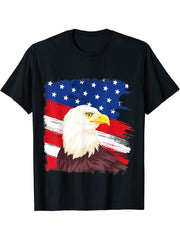 Distressed Patriotic U.S. Flag With Bald Eagle For Men Women T-Shirt 180G 100% Cotton Printed Round Neck Short-Sleeve T-Shirt, Gifts for Men Dad Husband Grandpa, S-XXXL, Black