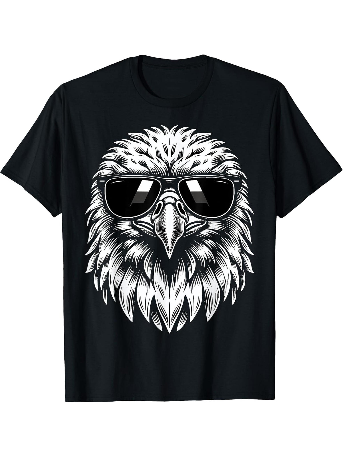 American Bald Eagle with Sunglasses T-Shirt 180G 100% Cotton Printed Round Neck Short-Sleeve T-Shirt, Gifts for Men Dad Husband Grandpa, S-XXXL, Black