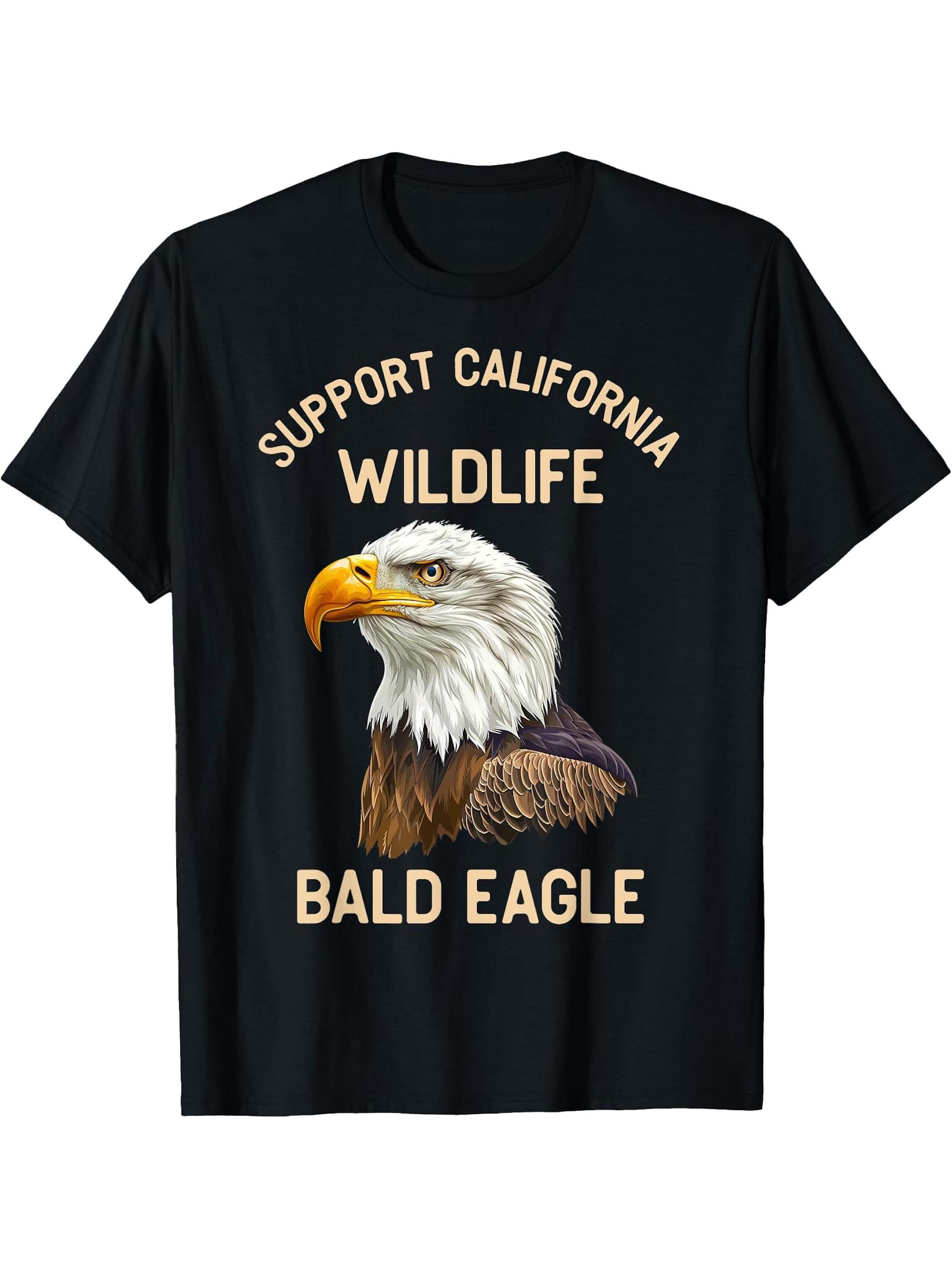 American Bald Eagle Support California Wildlife T-Shirt 180G 100% Cotton Printed Round Neck Short-Sleeve T-Shirt, Gifts for Men Dad Husband Grandpa, S-XXXL, Black
