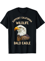 American Bald Eagle Support California Wildlife T-Shirt 180G 100% Cotton Printed Round Neck Short-Sleeve T-Shirt, Gifts for Men Dad Husband Grandpa, S-XXXL, Black