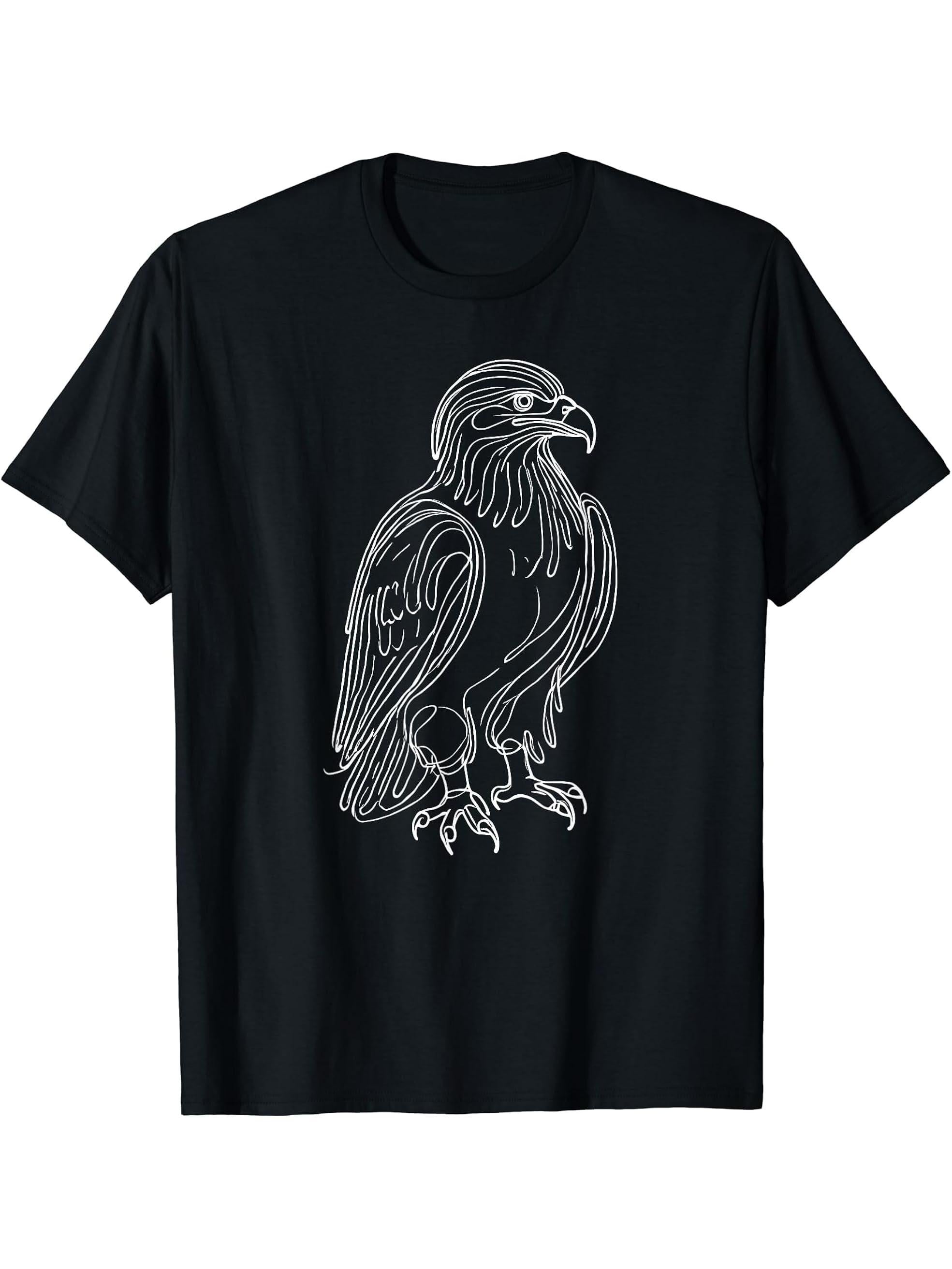 Line Art Bald Eagle Bald Eagles T-Shirt 180G 100% Cotton Printed Round Neck Short-Sleeve T-Shirt, Gifts for Men Dad Husband Grandpa, S-XXXL, Black