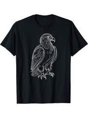 Line Art Bald Eagle Bald Eagles T-Shirt 180G 100% Cotton Printed Round Neck Short-Sleeve T-Shirt, Gifts for Men Dad Husband Grandpa, S-XXXL, Black
