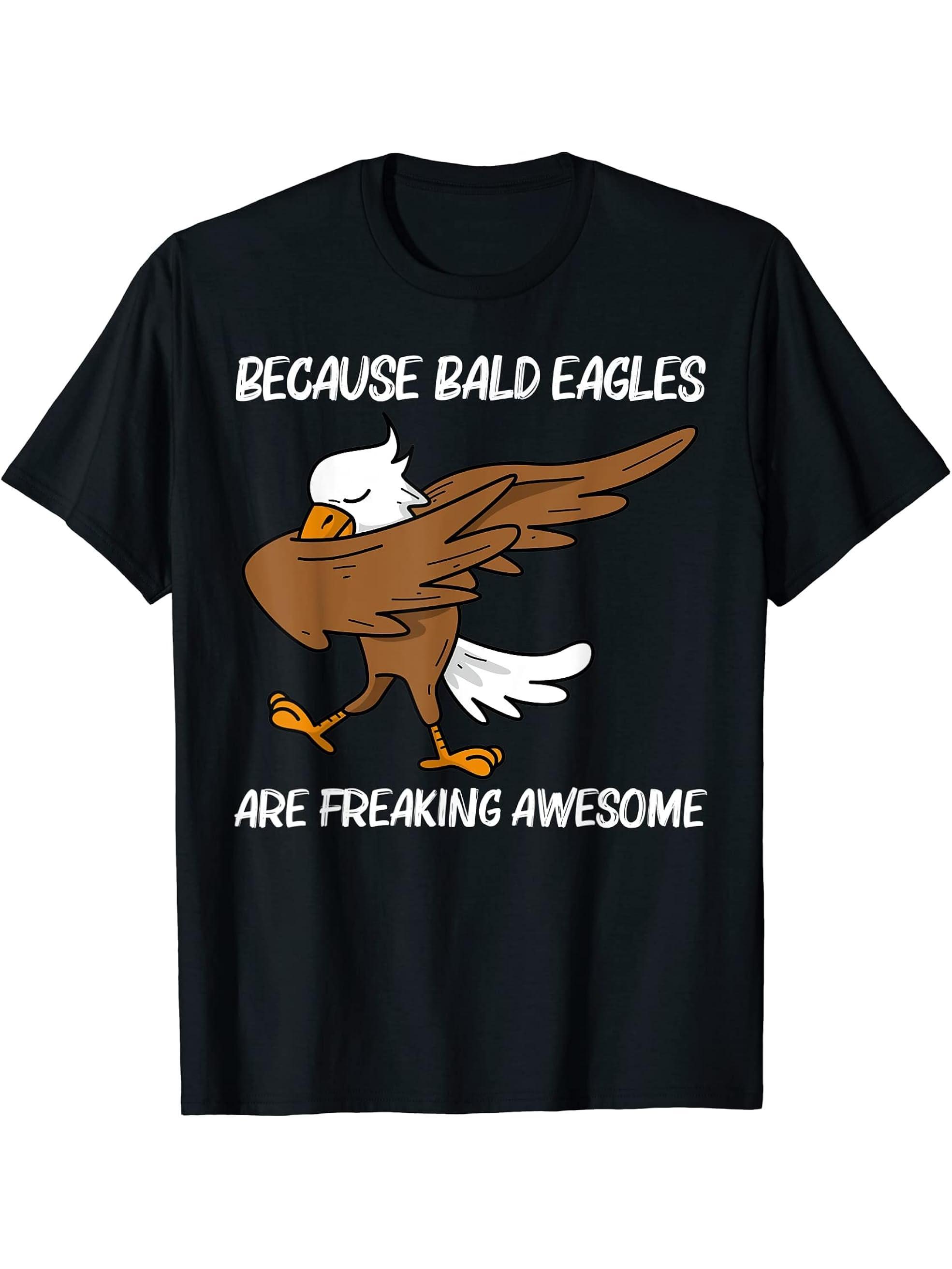 Cool Eagle For Men Women Dabbing Bald Flying Animal T-Shirt 180G 100% Cotton Printed Round Neck Short-Sleeve T-Shirt, Gifts for Men Dad Husband Grandpa, S-XXXL, Black