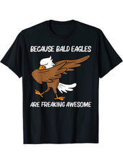 Cool Eagle For Men Women Dabbing Bald Flying Animal T-Shirt 180G 100% Cotton Printed Round Neck Short-Sleeve T-Shirt, Gifts for Men Dad Husband Grandpa, S-XXXL, Black